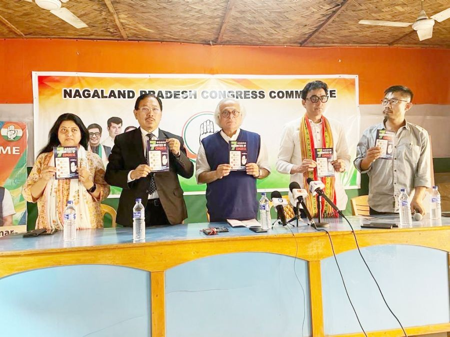 AICC General Secretary, Jairam Ramesh with NPCC President, K Therie and other congress party officials in Dimapur on February 17.